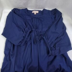 Philosophy Women's Navy Bohemian 3/4 Sleeve Pullover Tassel Tie Top Large